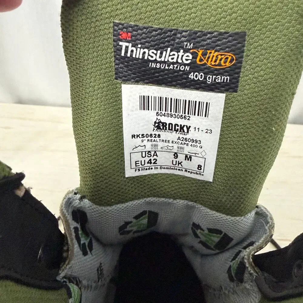 Rocky Boots Mens 9 M Realtree Camo Excape Hunting 400g Insulated Waterproof